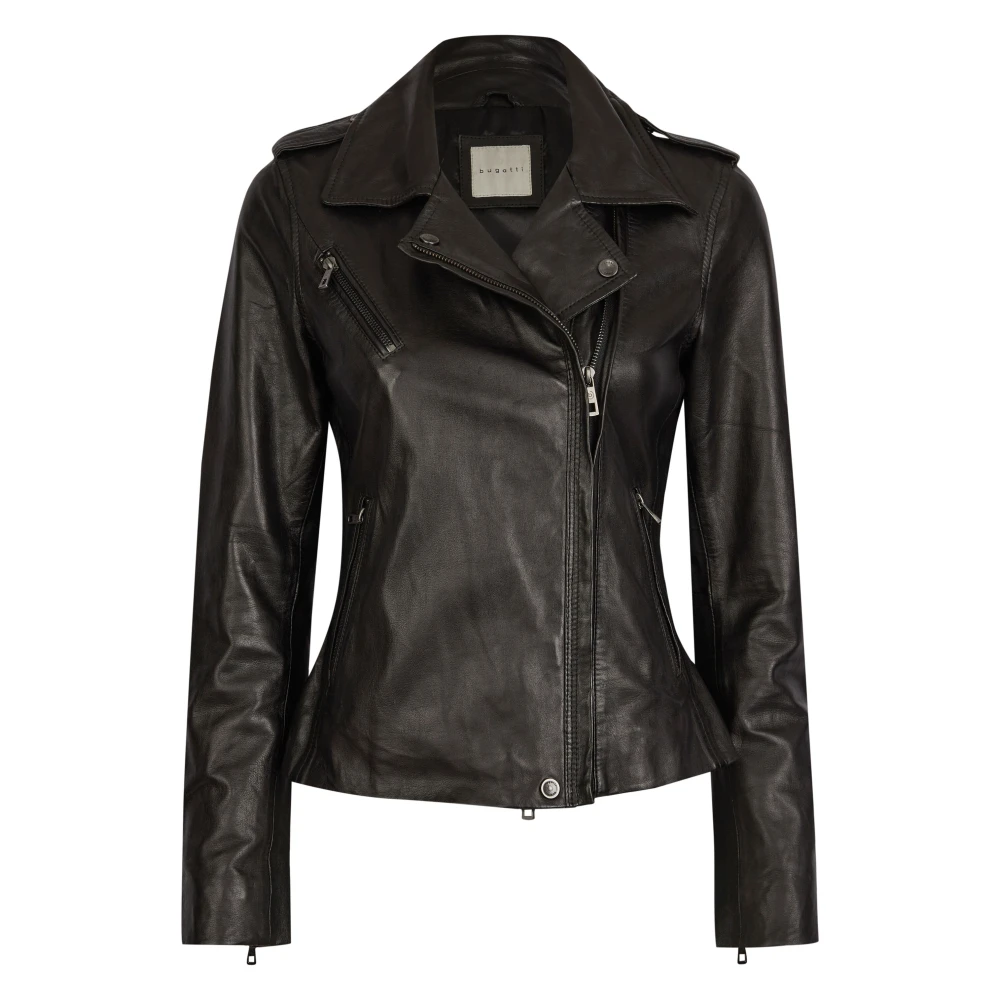 Bugatti Klassieke leren jas met stijlvolle details Black Dames