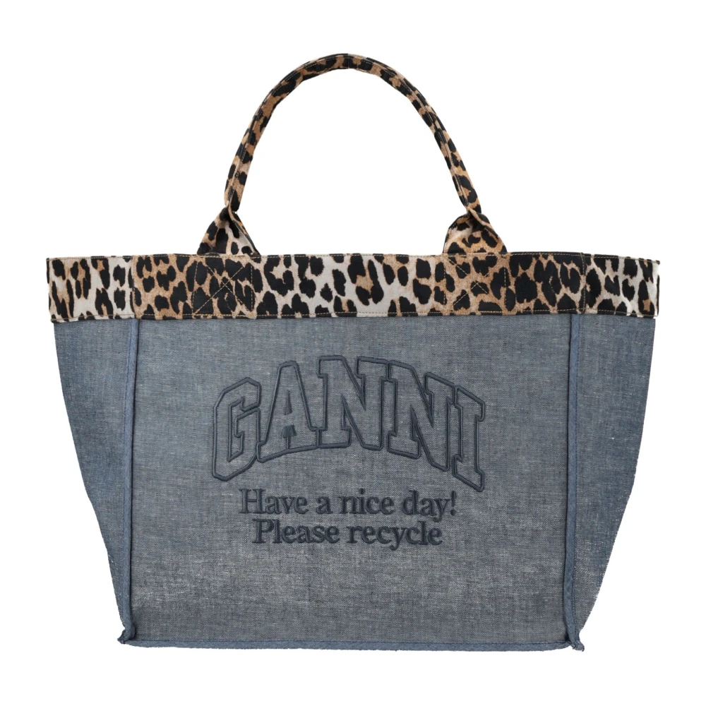 Ganni , Shopping Bags, Female, Blue, One Size, Medium Trapeze Shopper Flock Reversible