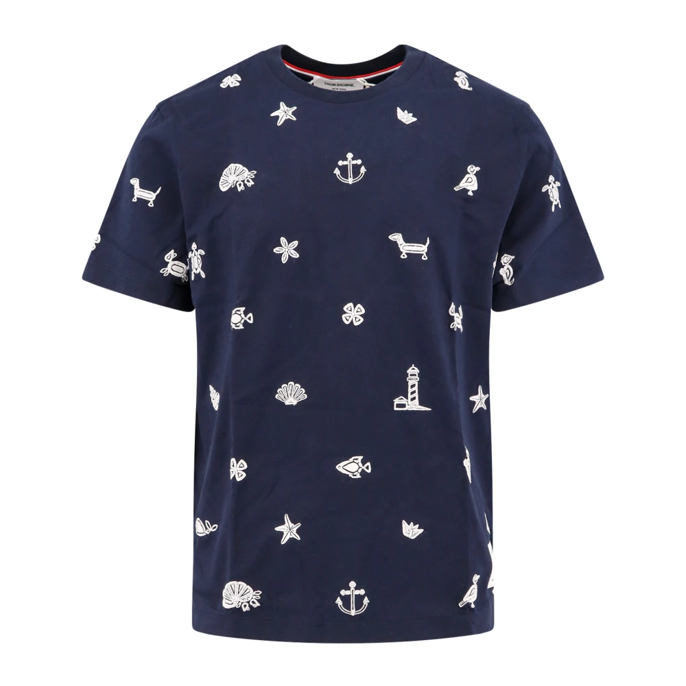 Thom Browne Geborduurd Katoenen Crew-neck T-shirt Blue Heren