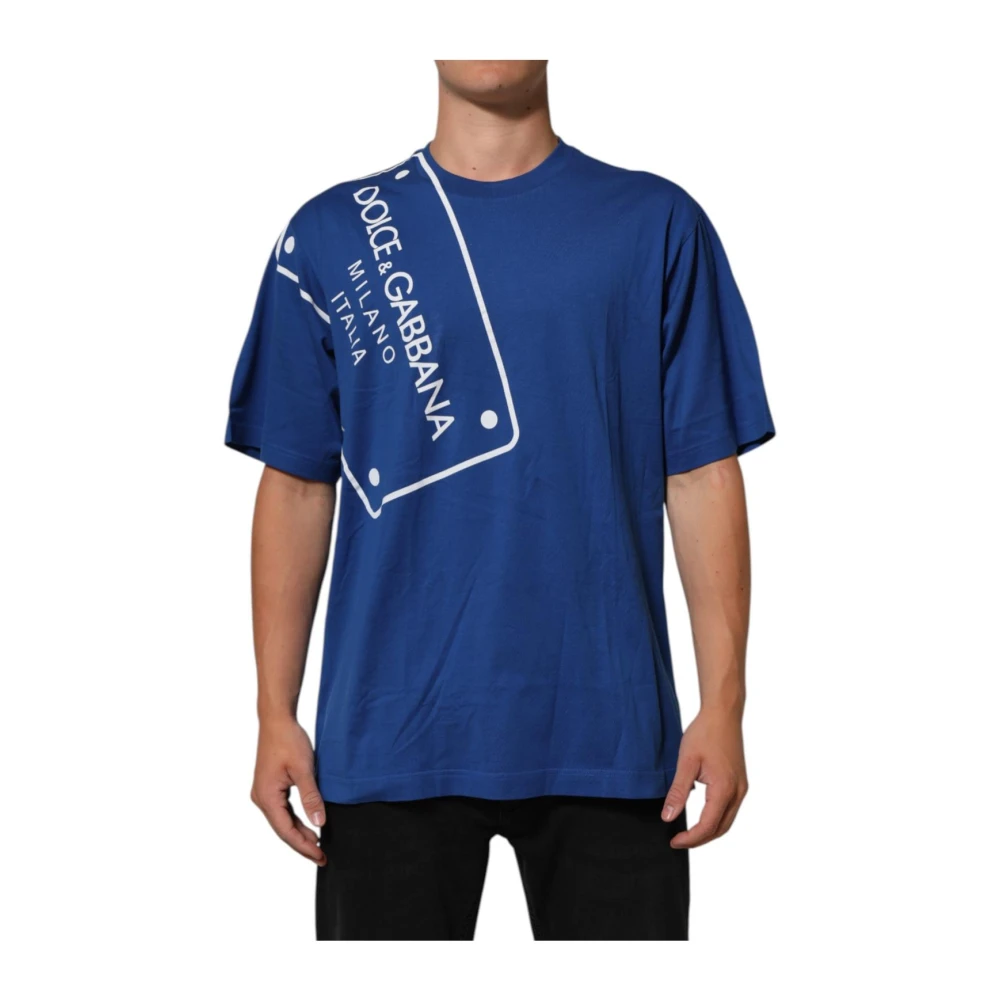 Dolce & Gabbana Men's Blue T-Shirts, 2XL, Logo Print Crew Neck T-Shirt