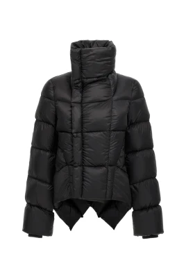 Svart Läder Quiltad Hög Krage Jacka