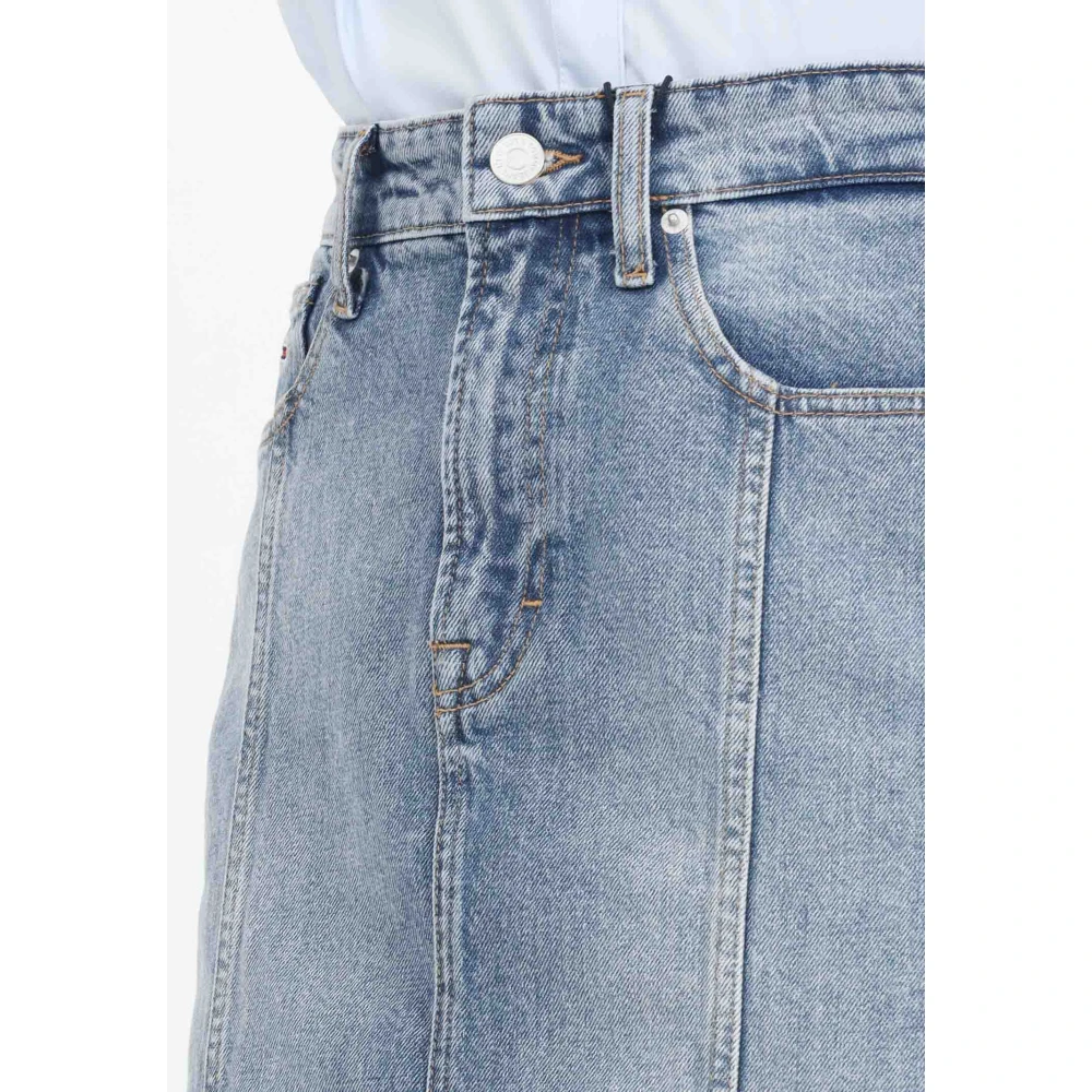 Tommy Jeans Denim Rok met Hoge Taille en Geborduurd Logo Blue Dames