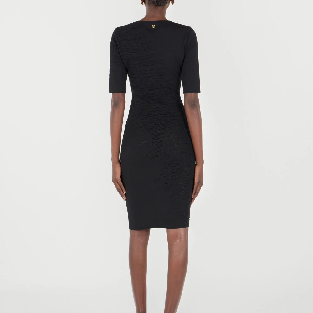 Roberto Cavalli Witte Tigress Wol Midi Jurk Black Dames