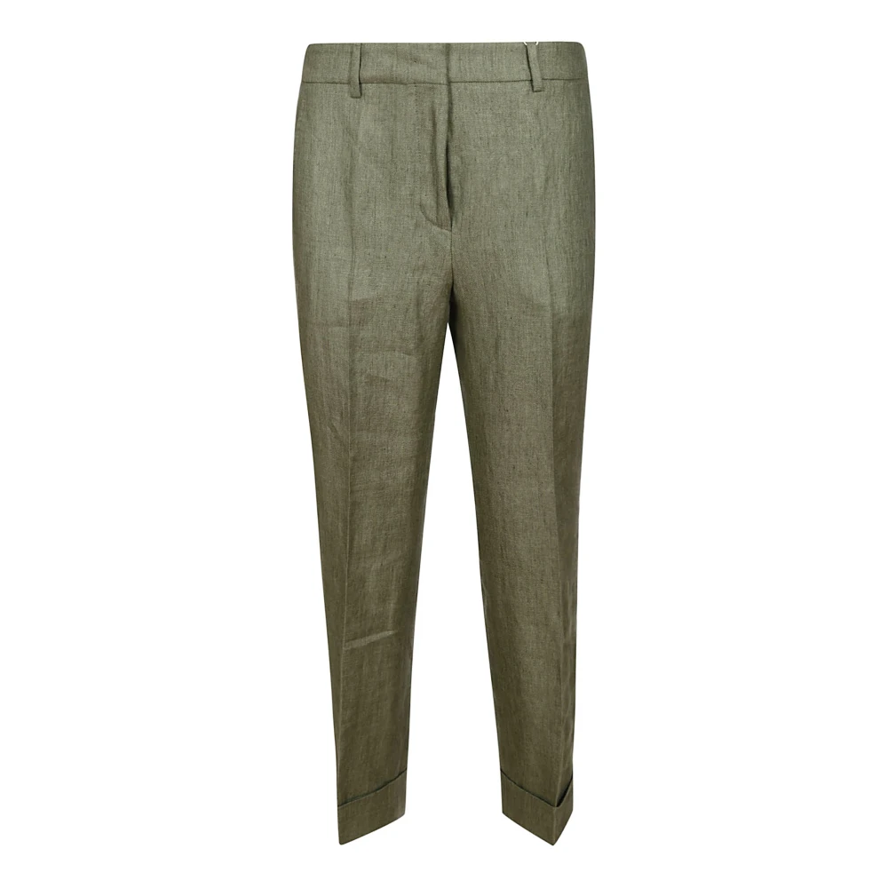 Incotex Women's Green Straight Leg Linen Trousers - Slim-Fit Trousers - M - Trousers