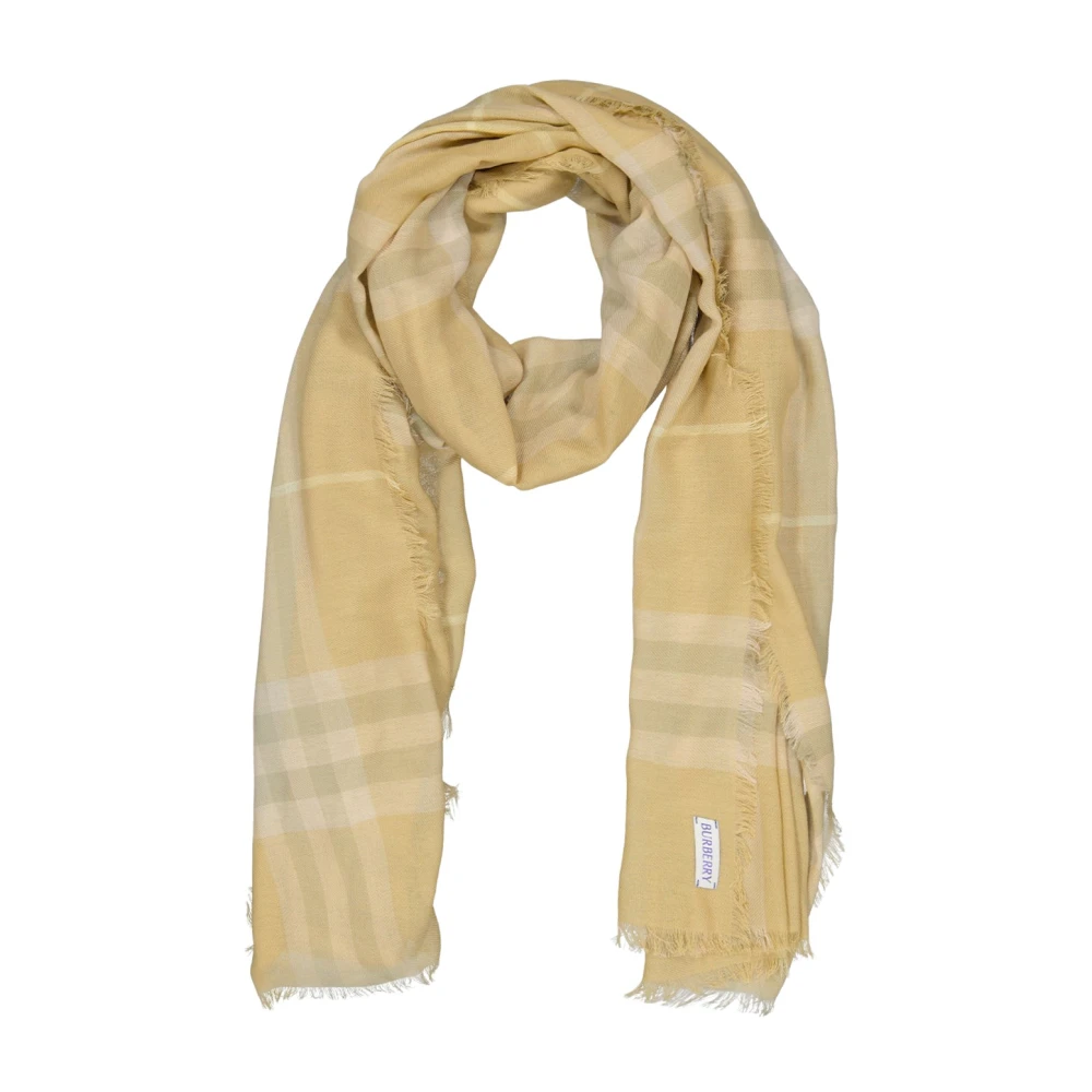 Burberry Fringed Wollen Sjaal met Iconisch Ruitmotief Beige