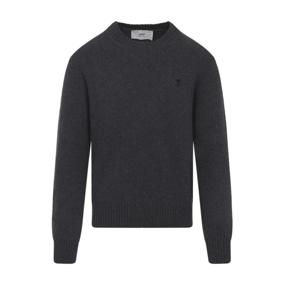 Ami Paris Men's Gray Cashmere Knitwear, S, Luxurious Cashmere Jumper Grey