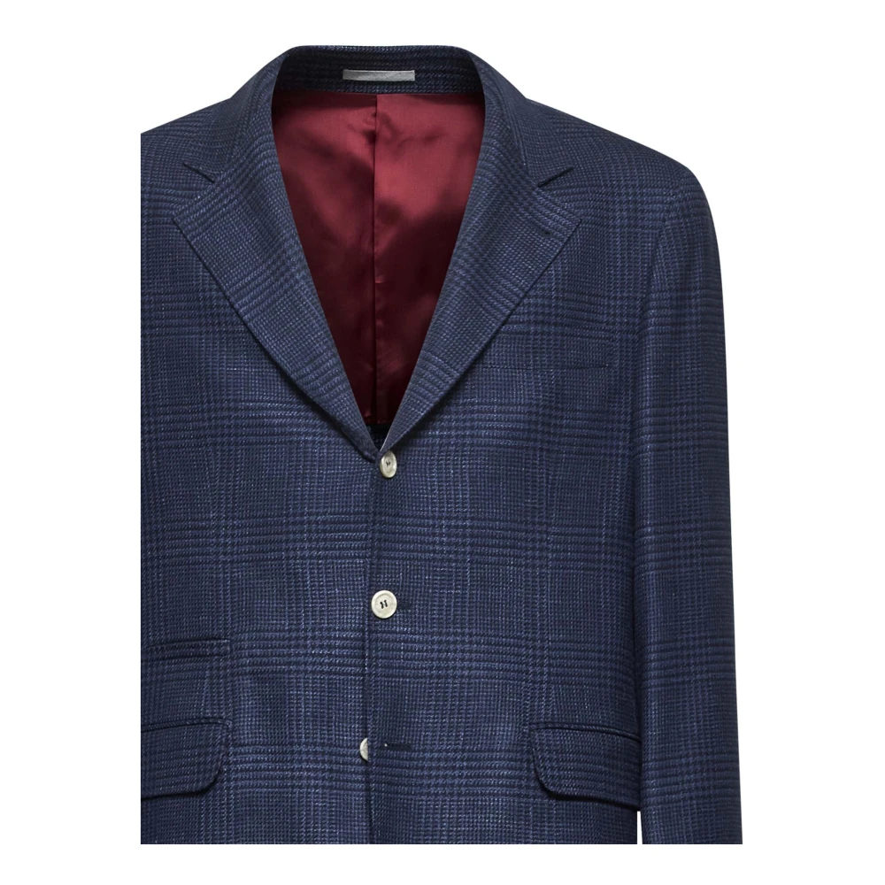 BRUNELLO CUCINELLI Blauwe Prins van Wales Blazer Blue Heren