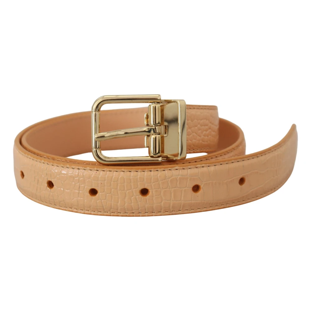 Dolce & Gabbana Beige Exotic Leather Gold Metal Buckle Belt - Unisex - Belts - One Size - Accessories