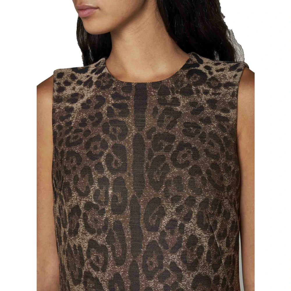 Dolce & Gabbana Leopard Jacquard Shift Jurk Multicolor Dames