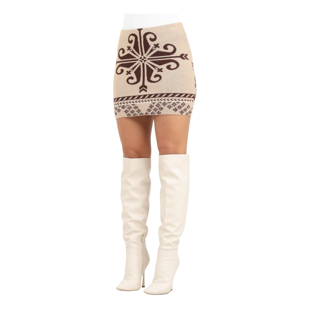 Akep Etnische Jacquard Mini Rok Beige Dames
