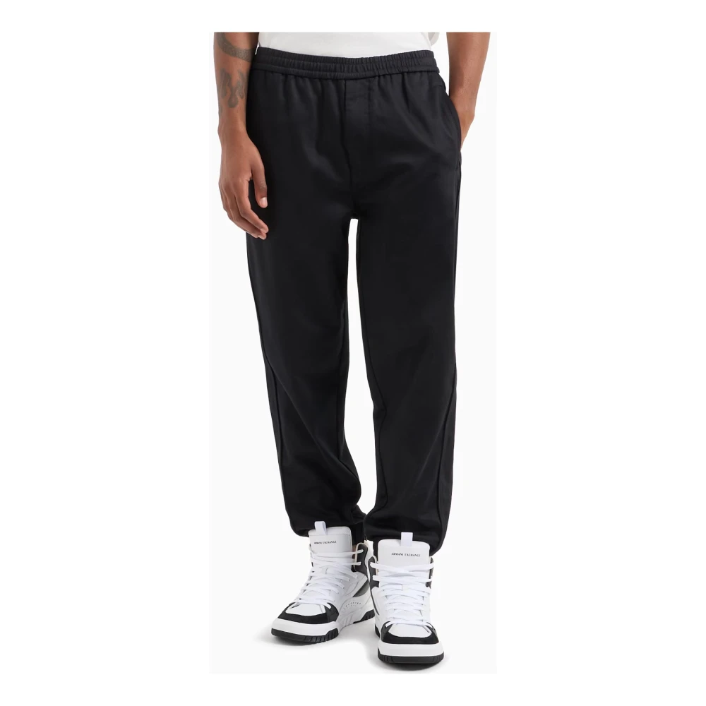 Armani Exchange Satijnen Joggingbroek met Contrast Band Black Heren