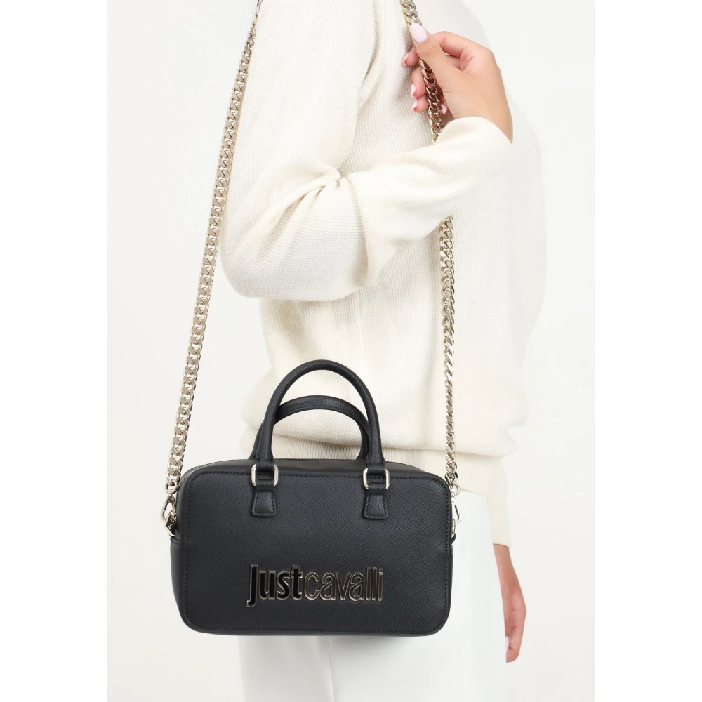 Just Cavalli Zwarte schoudertas met tweekleurig logo Black Dames