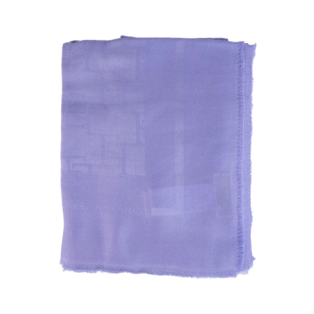 Elisabetta Franchi Modieuze Sjaal met Logo Ontwerp en Franjes Blue Dames
