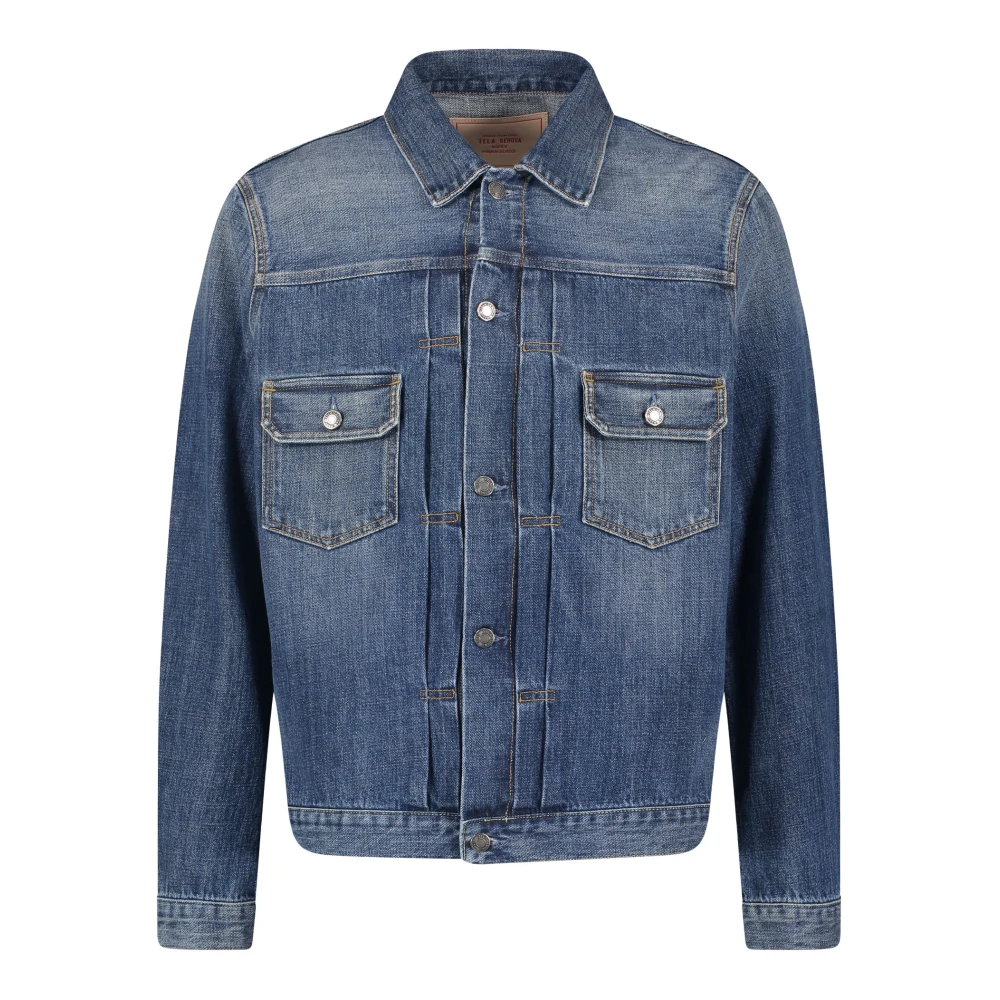 Tela Genova Gewassen Blauwe Denim Jas Blue Heren