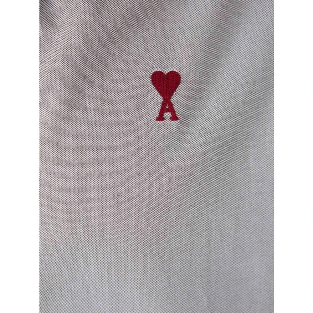 Ami Paris Grijze Katoenen Overhemd met Hart Monogram Gray Heren