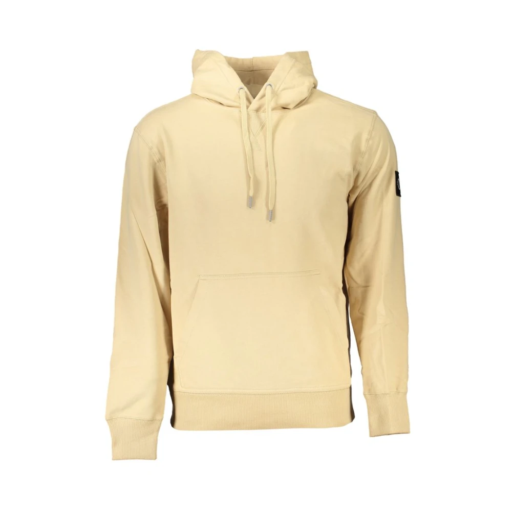 Calvin Klein Beige Geborsteld Katoenen Hoodie met Centrale Zak Beige Heren