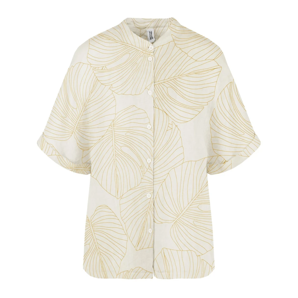 BomBoogie Linnen shirt met mandarijnkraag White Dames