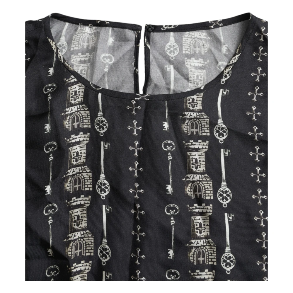 Dolce & Gabbana Zwarte zijden blouse T-shirt met sleutelhanger Black Dames