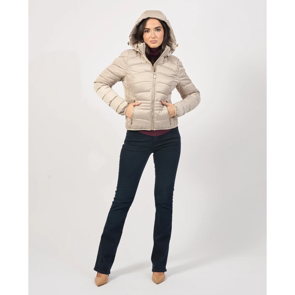 YES ZEE Korte gewatteerde regenjas met capuchon Beige Dames