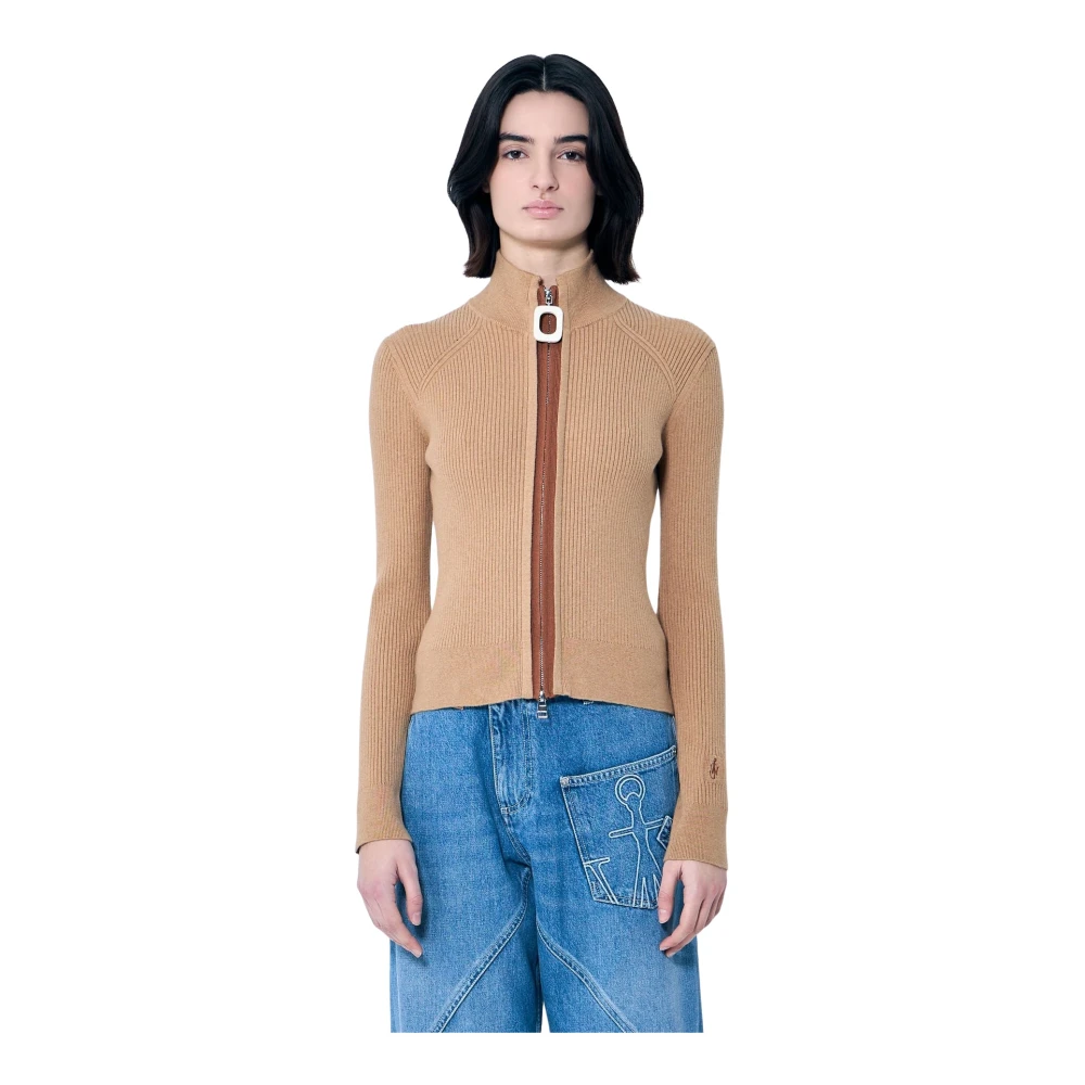 JW Anderson Stickad Kofta med dragkedja Beige, Dam