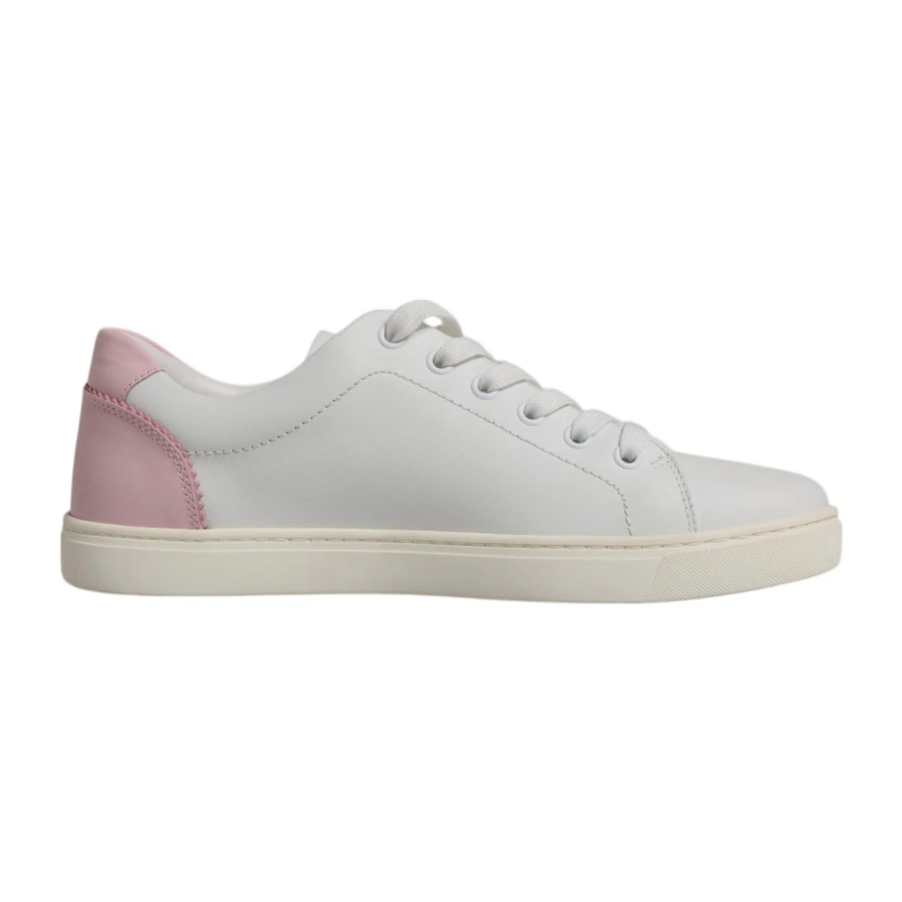 Dolce & Gabbana Femme Blanc Chaussures, Taille: 37 Eu Baskets Basses En Cuir Rose