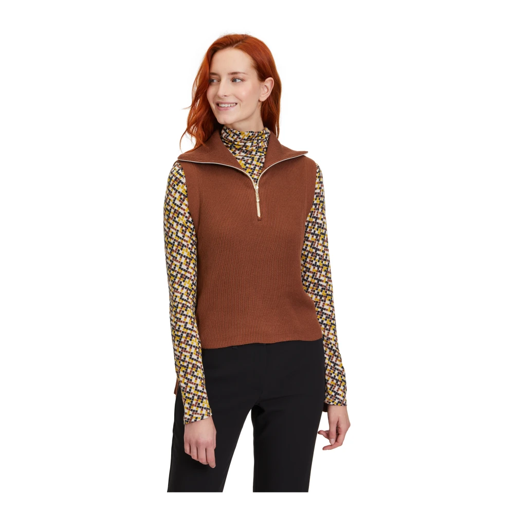 Betty Barclay Mouwloze Gebreide Vest met Rits Beige Dames
