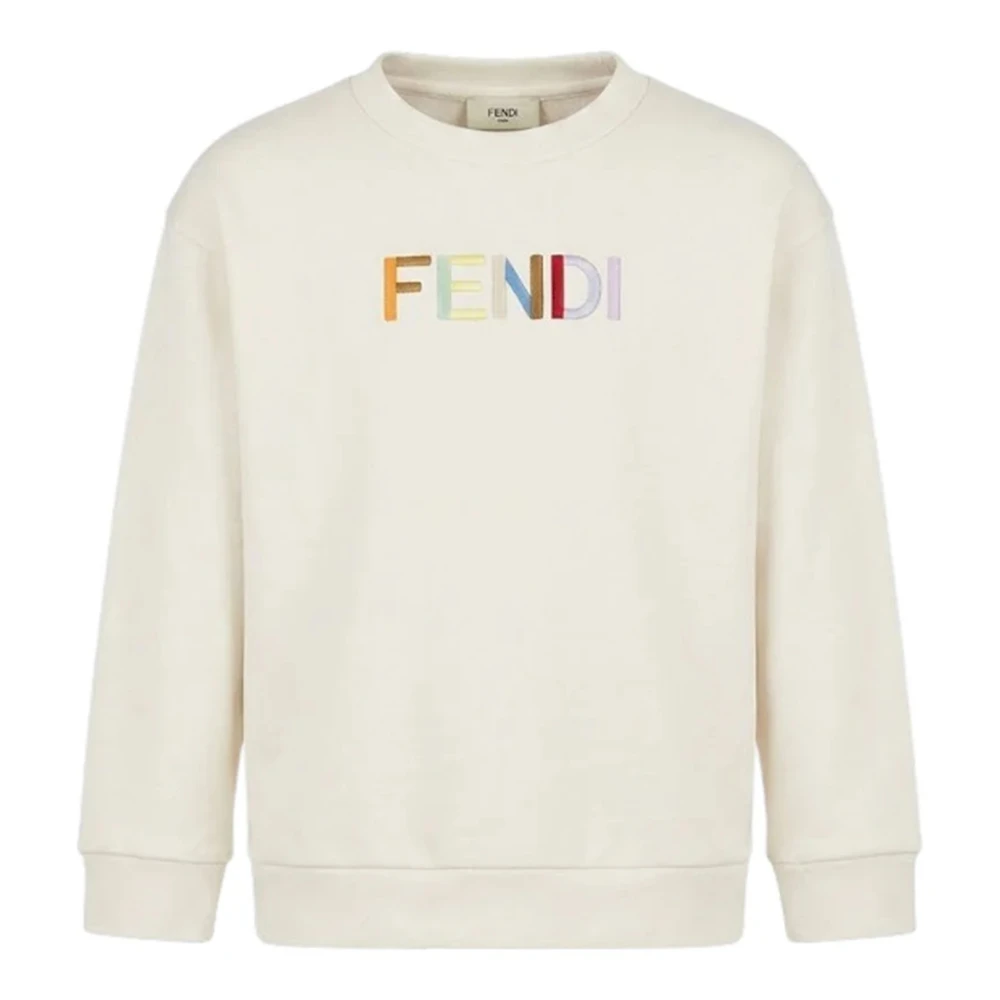 Fendi Kids Girls White Crewneck Sweatshirt In Cotton With Embroidered Logo - Image 2