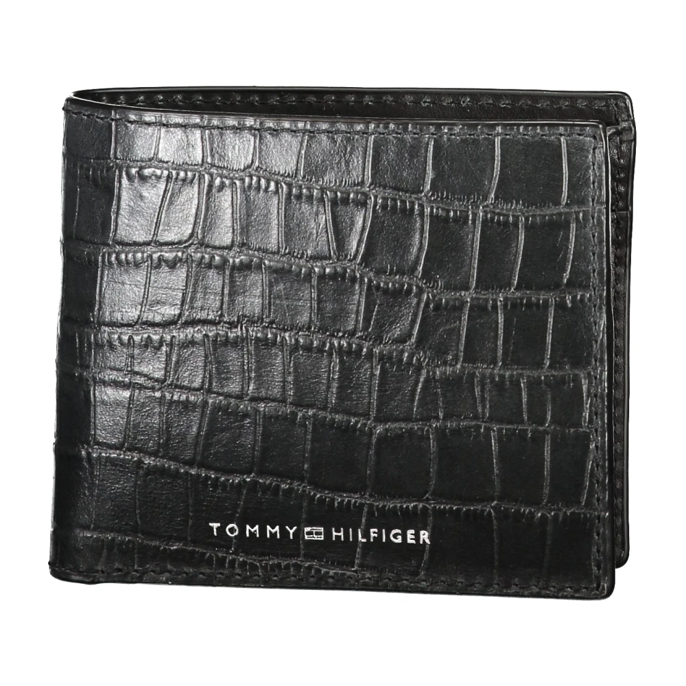 Tommy Hilfiger Zwarte leren portemonnee met vakken en muntvak Black Heren