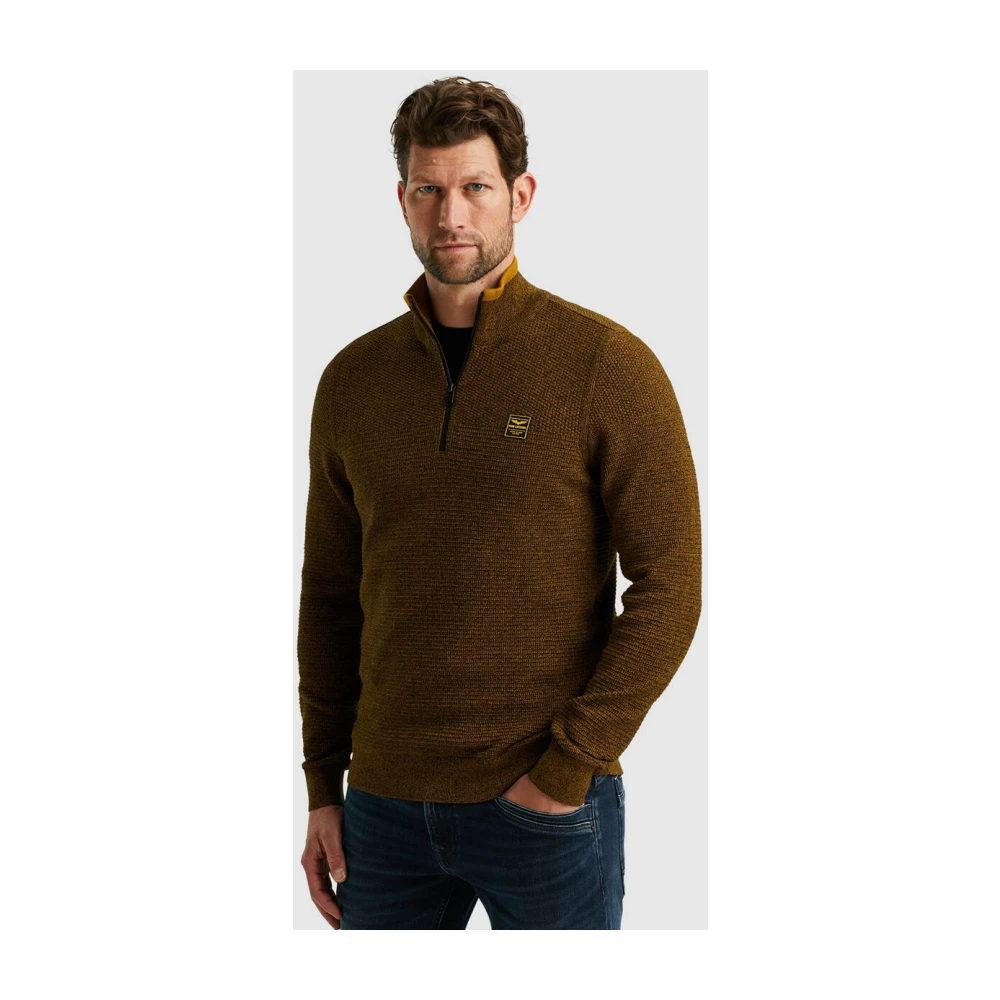 PME Legend Halve rits katoen mouline trui Brown Heren