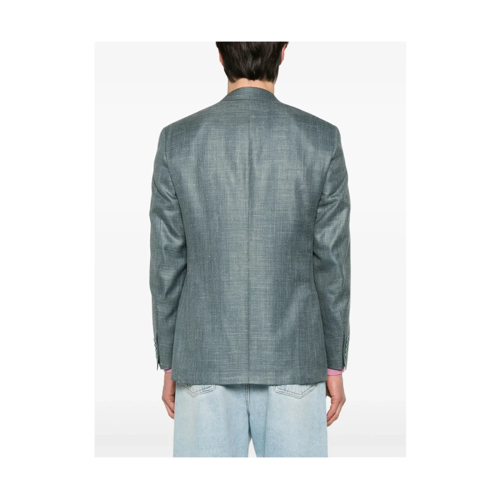 Canali Blauwe Geknoopte Jas met Zakken Blue Heren