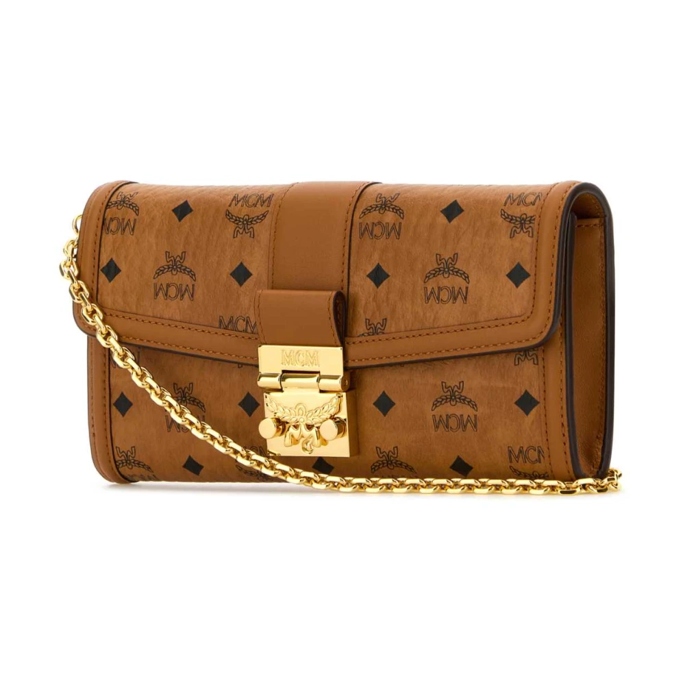 MCM Canvas Wallet with Shoulder Strap Brown Dames