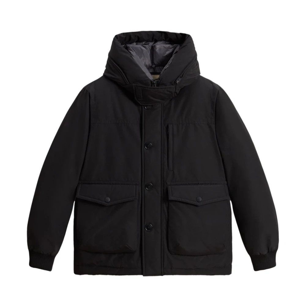 Woolrich Zwarte Gewatteerde Jas met Logoprint Black Heren