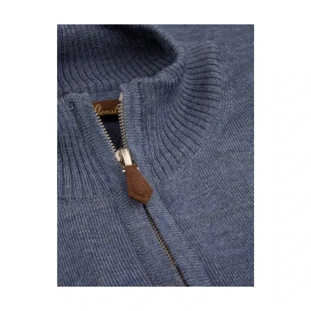 Stenströms Blauwe Merino Wol Zip Cardigan Blue Heren