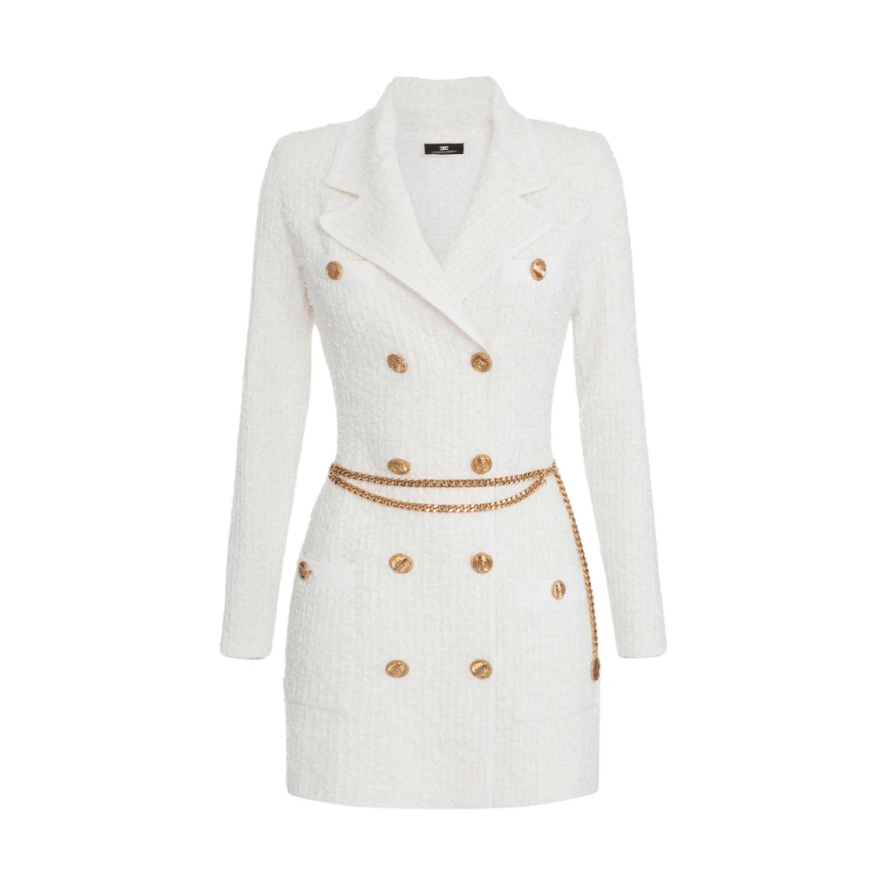 Elisabetta Franchi Ai23-24 Jacquard Jas-Jurk met Riem Burro White Dames
