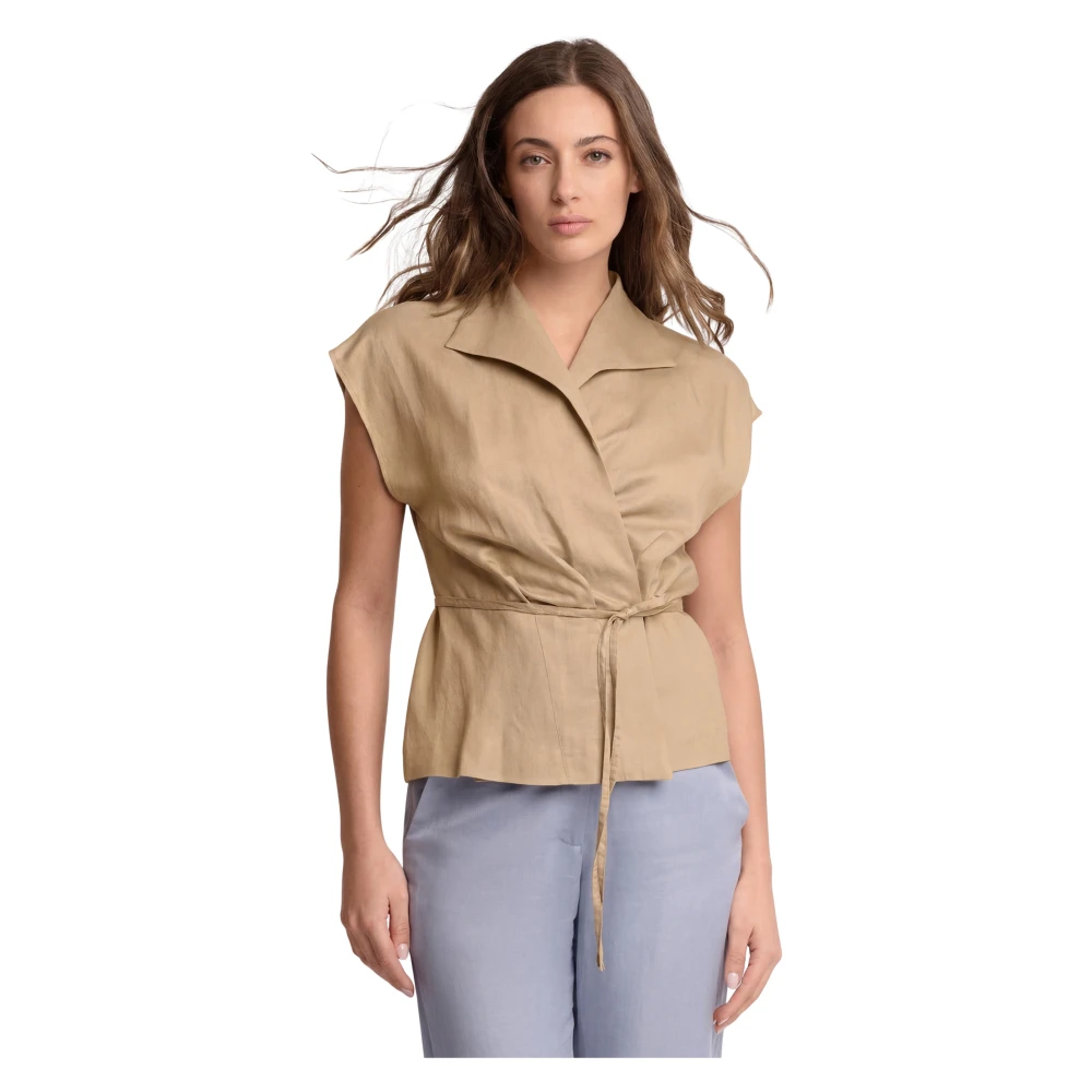 Kocca Women's Beige Blouses, L, Professional Wrap Around Top