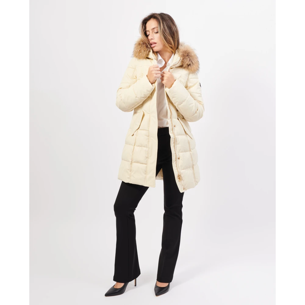 YES ZEE Lang gewatteerd jas met bont Beige Dames
