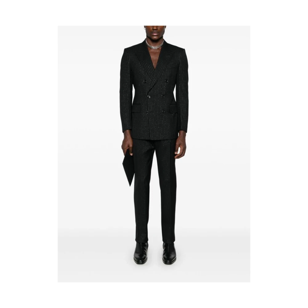 Tom Ford Zwart Pinstripe Blazer en Broek Set Black Heren