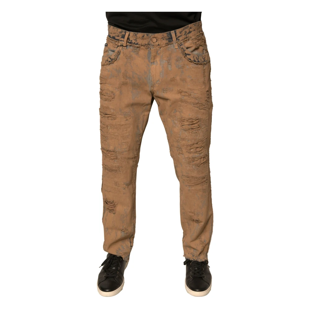 Dolce & Gabbana Men's Brown Tattered Skinny Denim Jeans - Slim Fit Jeans - Xl - Jeans