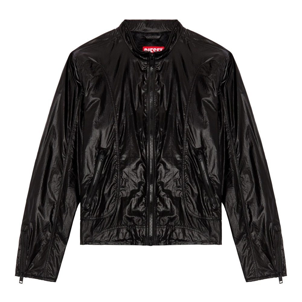 Diesel Zwarte Bikerjas met Coatingseffect Black Heren