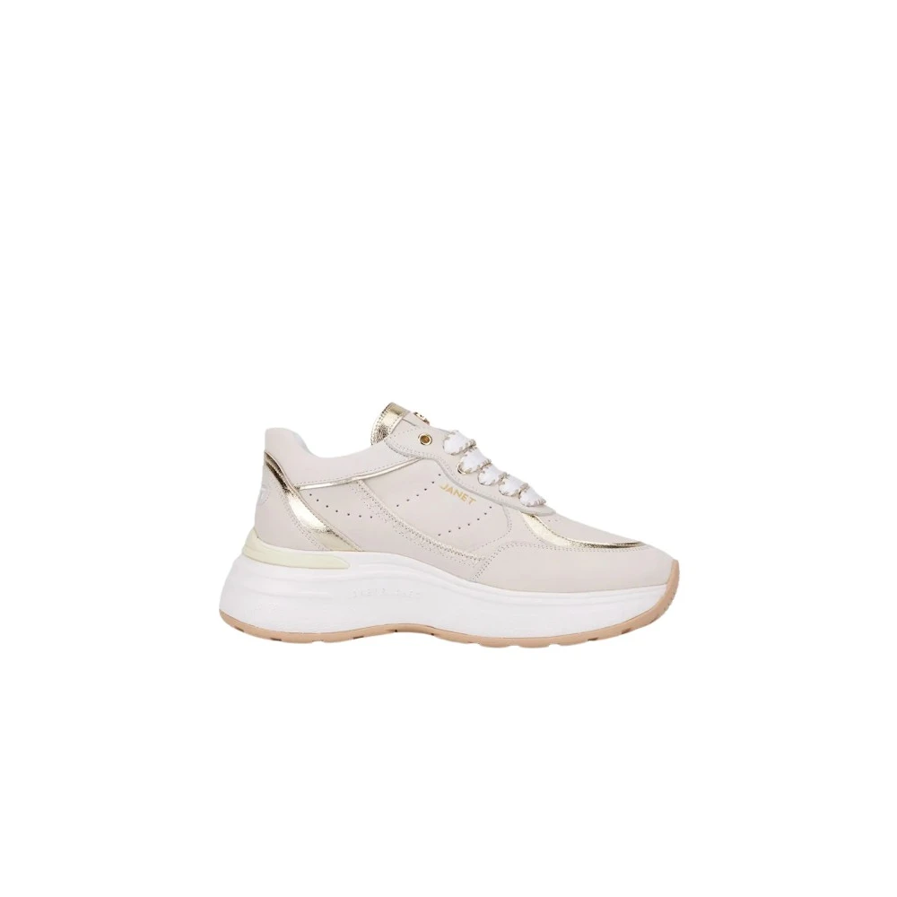 Janet & Janet Gouden Leren Sneakers Lux Style Dames Schoenen Beige