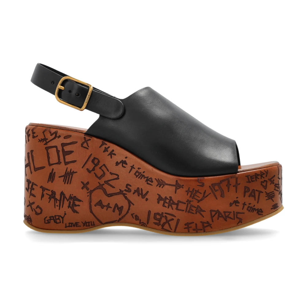 Chloé Women's Black Wedge Sandals Maxime