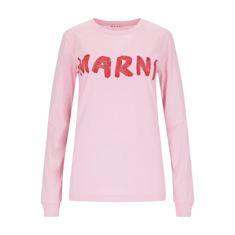Marni Geborsteld Logo Longsleeve T-Shirt Pink Dames