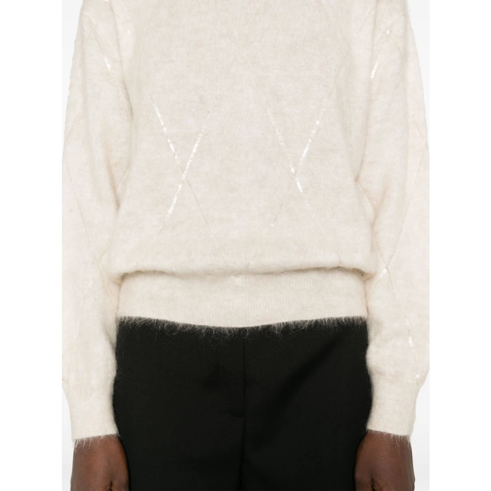 BRUNELLO CUCINELLI Paillet Sweater Room Gebreid Ontwerp Beige Dames