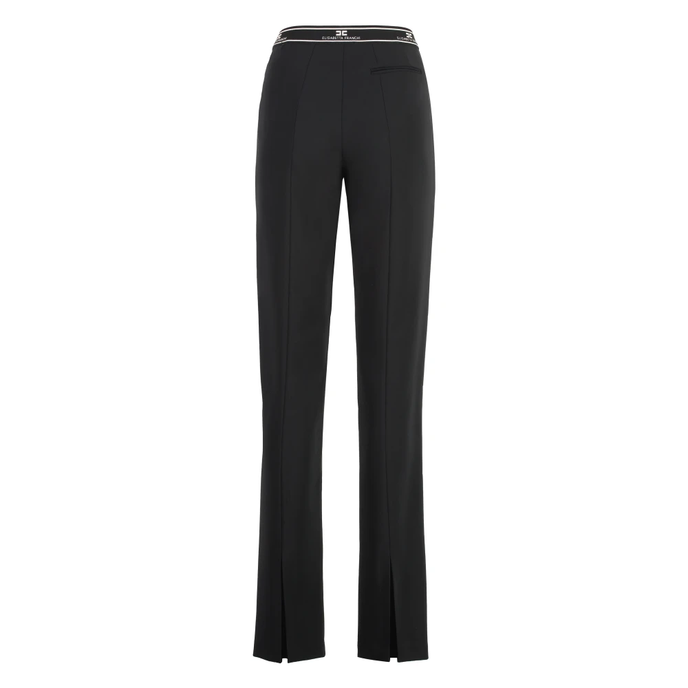 Elisabetta Franchi Gestreepte Crepe Broek met Elastische Tailleband Black Dames