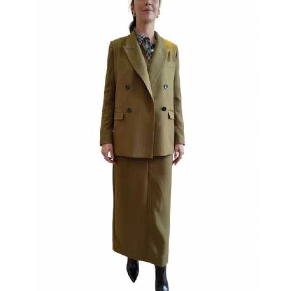 Essentiel Antwerp Gestreepte Khaki Lange Rok Beige Dames