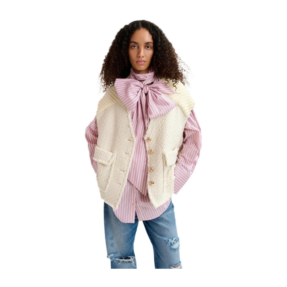 Essentiel Antwerp Geologische Crème Tweed Mouwloos Vest Beige Dames
