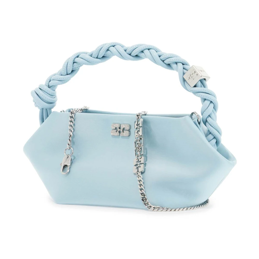 Ganni Satijnen Hexagonale Handtas met Vlinderlogo Blue Dames