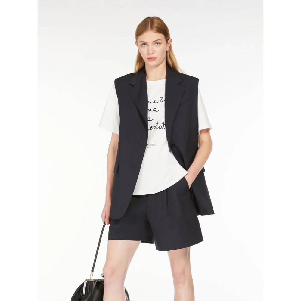 Max Mara Weekend Blauwe Wollen Stretch Canvas Jas Blue Dames