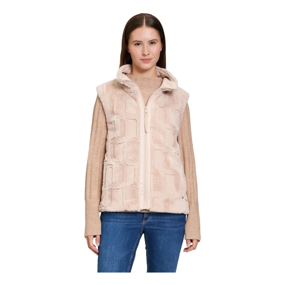 Betty & Co Nepbont vest met opstaande kraag Beige Dames