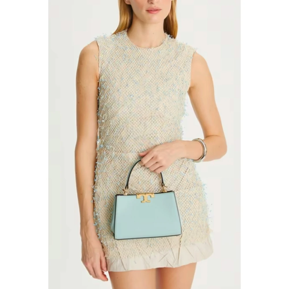 TORY BURCH Blauwe Leren Schoudertas met Gouden Details Blue Dames